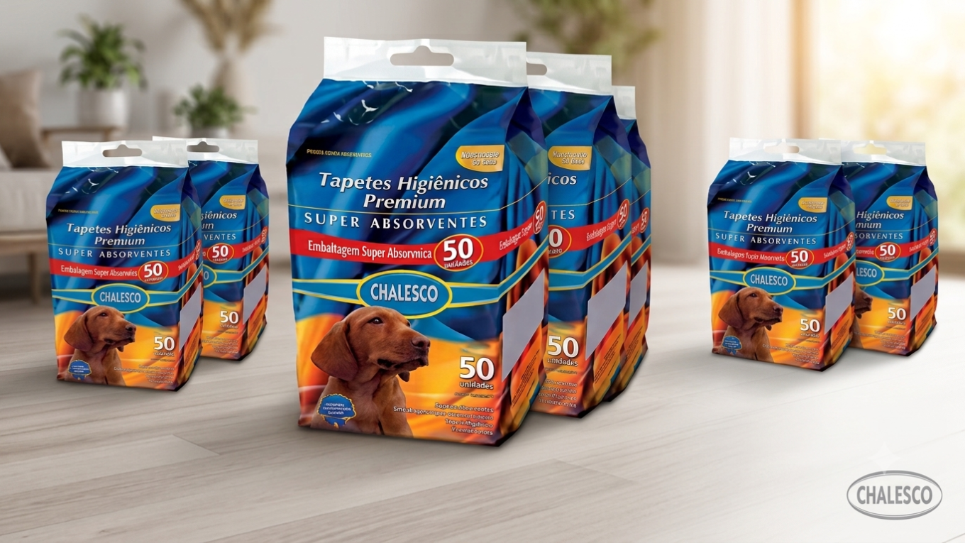 Cachorro usando o Tapete Higiênico Premium Chalesco C/ 50 Unid. em casa, ideal para filhotes e cães adultos.